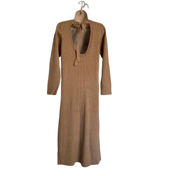 WAYF Dede & Emily BFF Collection Hollie Ribbed Knit Sweater Dress Camel Size L - Picture 11 of 15